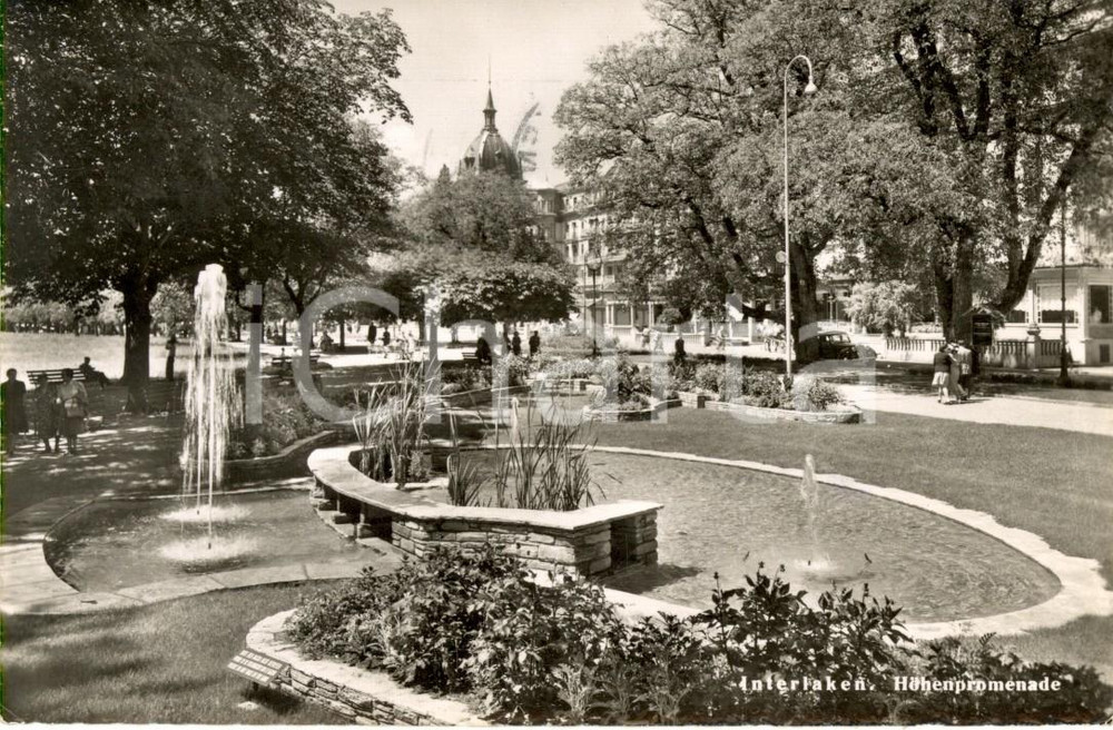 Cartolina originale da collezione 1953 INTERLAKEN (CH) Veduta della HOHENPROMENADE *Cartolina ANIMATA FP VG 1