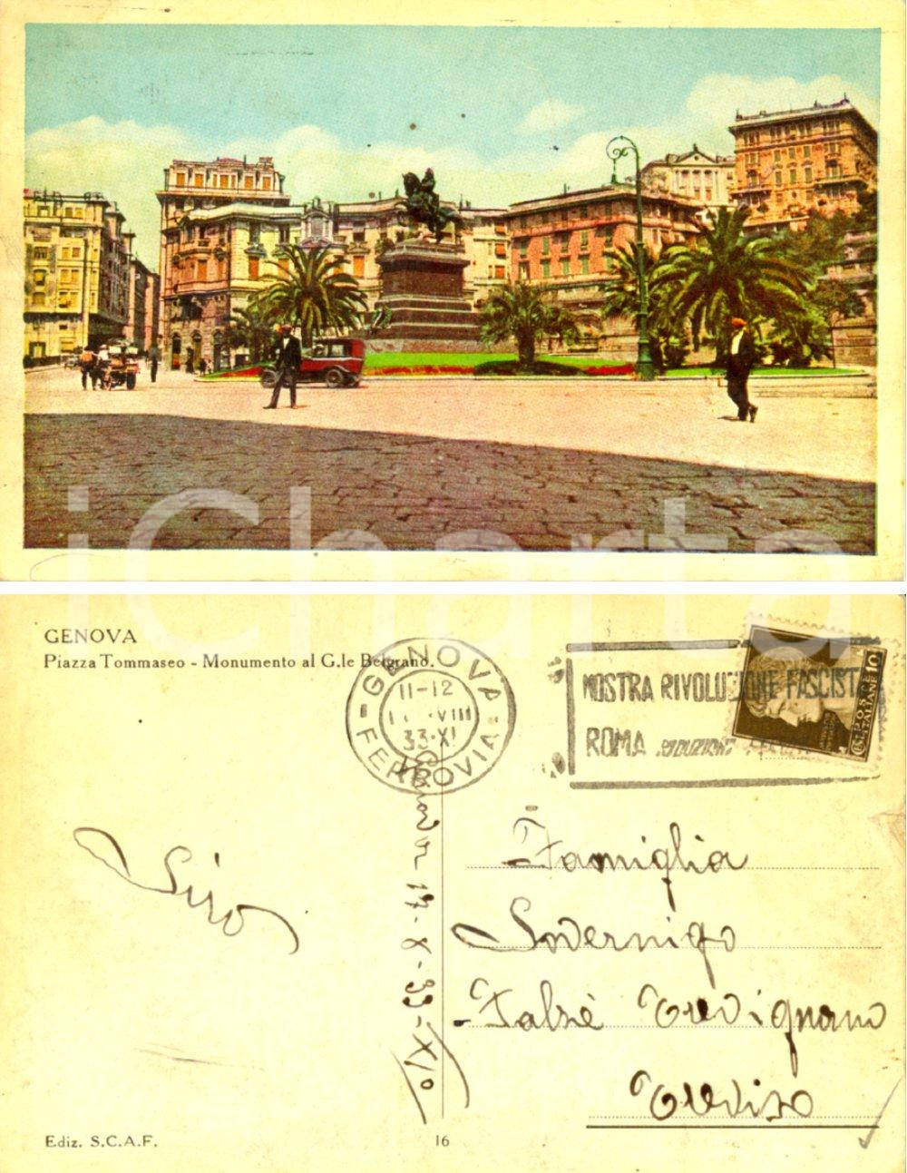 Cartolina originale da collezione 1933 GENOVA Il monumento al generale Manuel BELGRANO in piazza TOMMASEO *FP VG 1