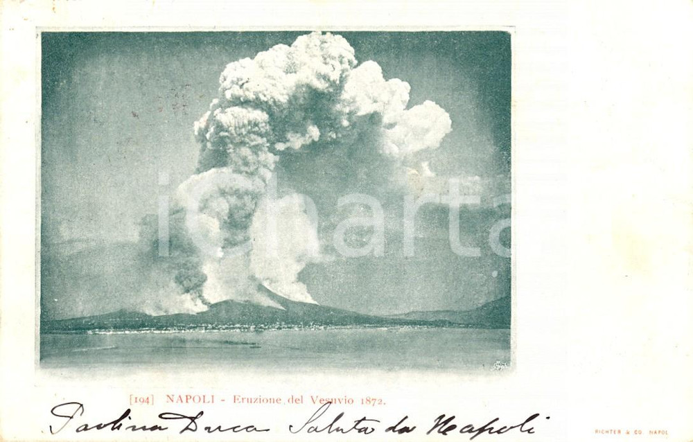 Cartolina originale da collezione 1903 NAPOLI L'eruzione del VESUVIO del 1872 vista dal mare *Cartolina FP VG 1