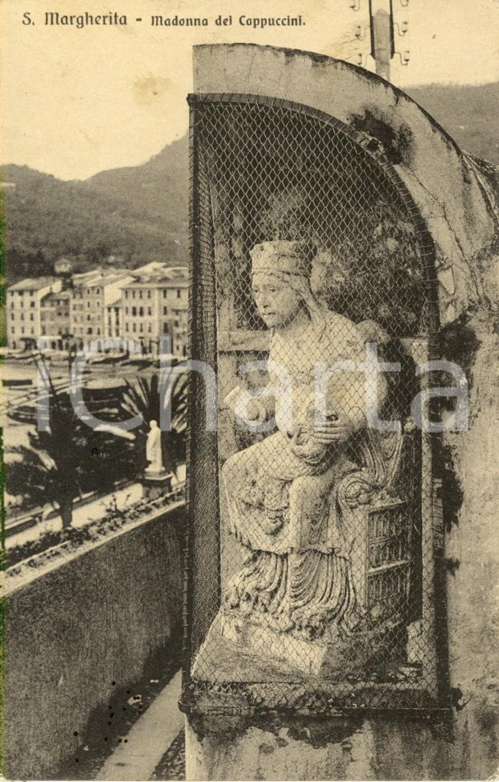Cartolina originale da collezione 1912 SANTA MARGHERITA LIGURE (GE) Statua della Madonna dei Cappuccini *FP VG 1
