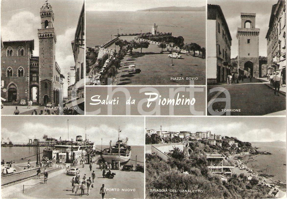 Cartolina originale da collezione 1961 PIOMBINO LI Vedutine Piazza BOVIO Spiaggia CANALETTO Cartolina ANIMATA 1