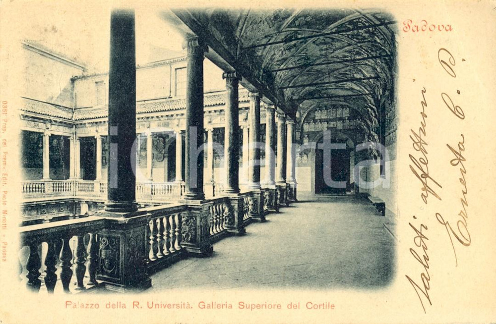 Cartolina originale da collezione 1900 ca PADOVA Palazzo dell'UNIVERSITA' Galleria superiore del cortile *FP VG 1