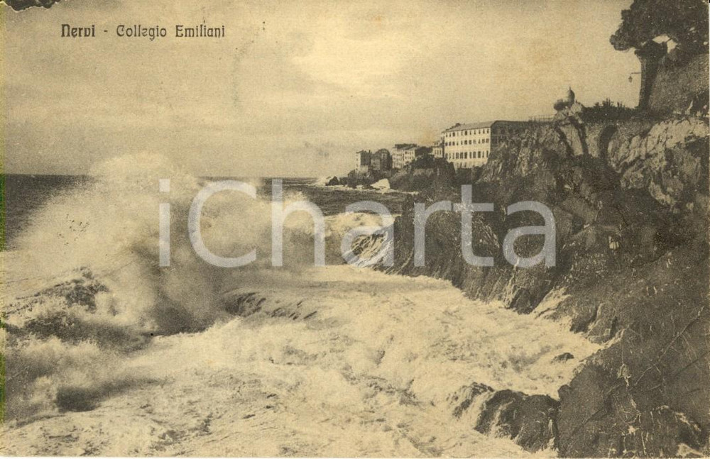 Cartolina originale da collezione 1926 GENOVA NERVI Veduta della facciata del collegio EMILIANI sul mare *FP VG 1