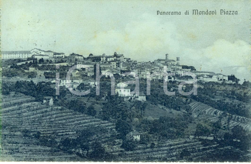 Cartolina originale da collezione 1917 MONDOVI' (CN) Veduta panoramica del Rione PIAZZA *Cartolina postale FP VG 1