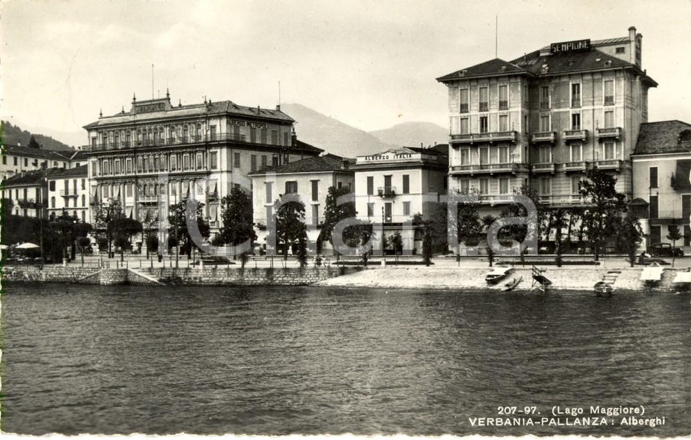 Cartolina originale da collezione 1953 PALLANZA VB LAGO MAGGIORE Alberghi METROPOLE, ITALIA e SEMPIONE FP VG 1