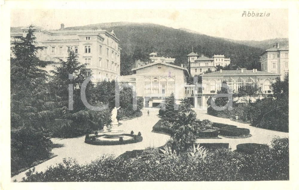 Cartolina originale da collezione 1919 ABBAZIA /OPATIJA CROAZIA Fontana ai giardini pubblici Cartolina FP VG 1