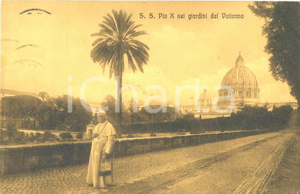 Cartolina originale da collezione 1911 ROMA Papa PIO X passeggia nei Giardini del Vaticano Cartolina ANIMATA FP VG 1