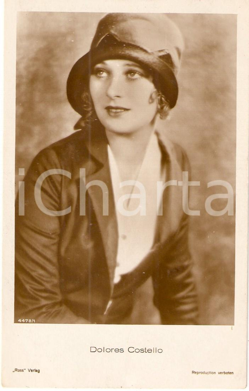Cartolina originale da collezione 1920 ca CINEMA Actress Dolores COSTELLO Portrait with hat *Cartolina FP NV 1