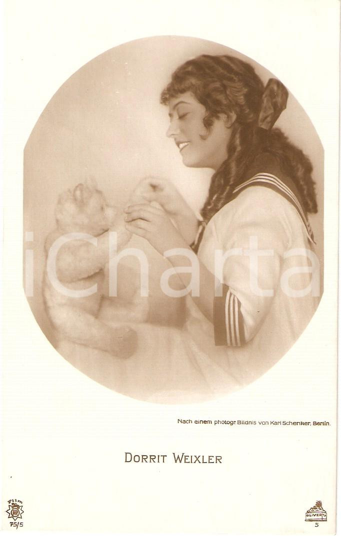 Cartolina originale da collezione 1915 ca CINEMA Dorrit WEIXLER in sailor suit plays with a teddy bear *Cartolina 1