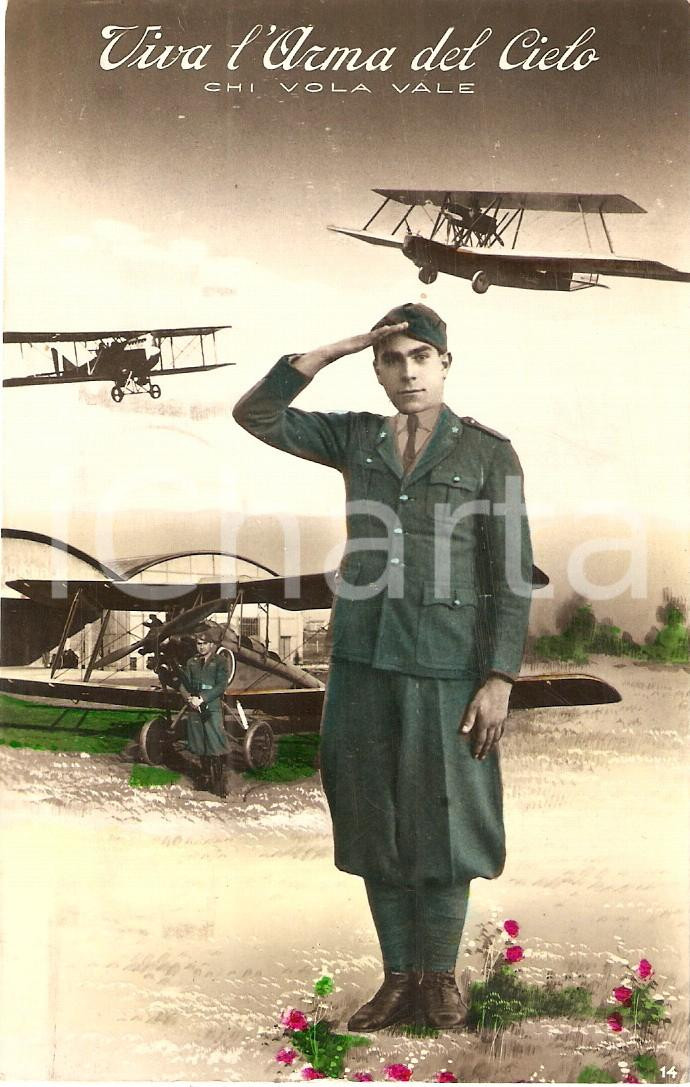 Cartolina originale da collezione 1939 AERONAUTICA MILITARE Viva l arma del cielo Chi vola vale Cartolina FP VG 1