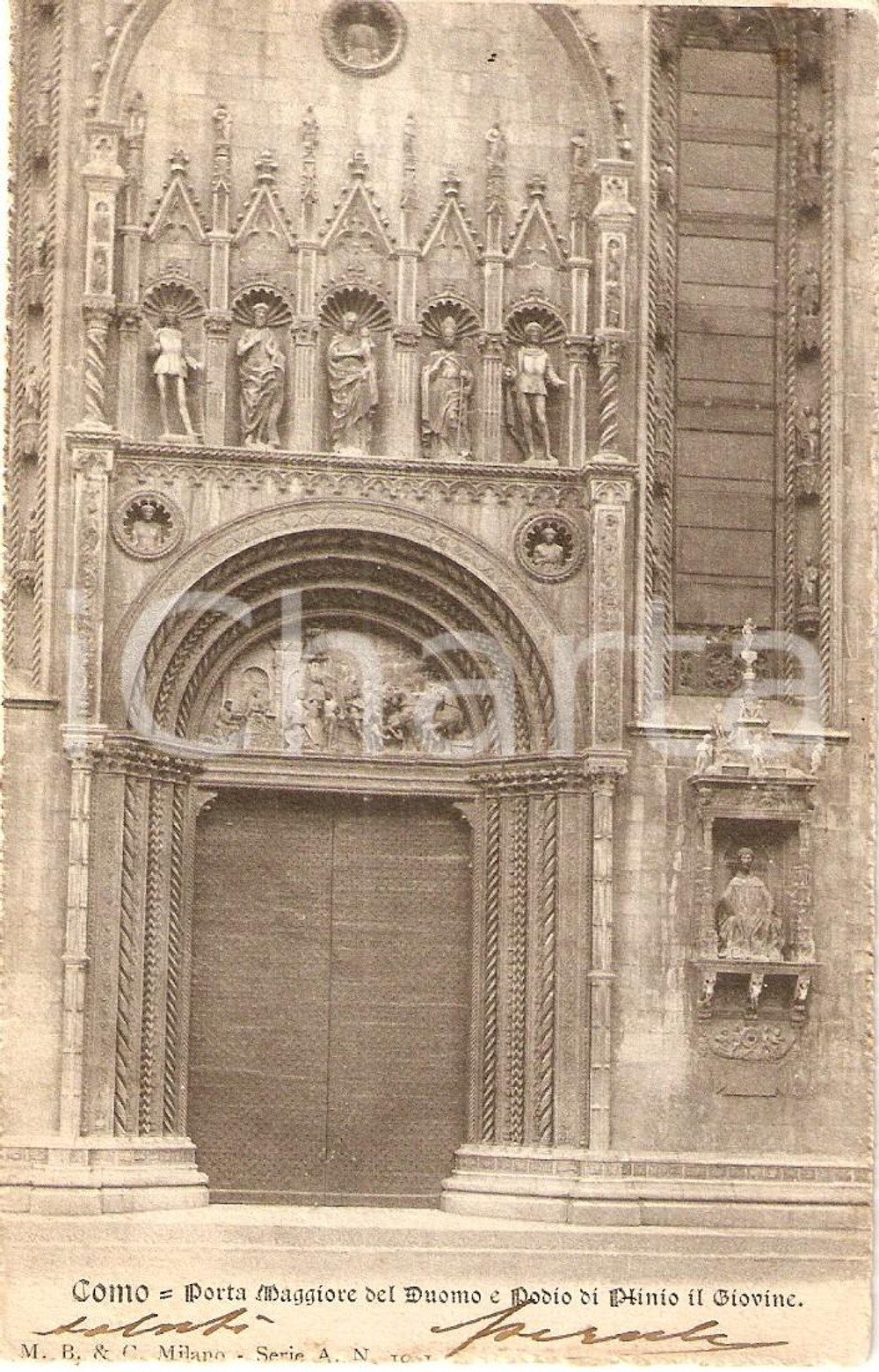 Cartolina originale da collezione 1910 ca COMO Porta maggiore del Duomo e Podio di PLINIO IL GIOVANE *Cartolina FP 1