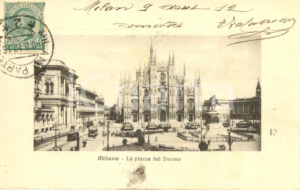 Cartolina originale da collezione 1912 MILANO Veduta della Piazza del DUOMO Cartolina postale animata FP VG 1