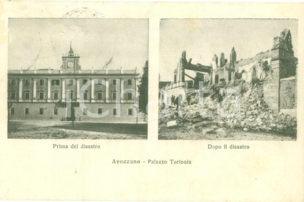 Cartolina originale da collezione 1922 AVEZZANO AQ Palazzo TORLONIA distrutto dal terremoto del 1915 Cartolina 1