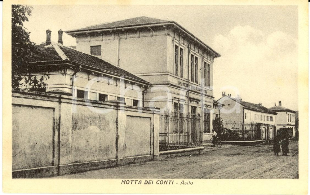 Cartolina originale da collezione 1930 ca MOTTA DEI CONTI (VC) L'Asilo infantile *Cartolina ANIMATA FP NV 1