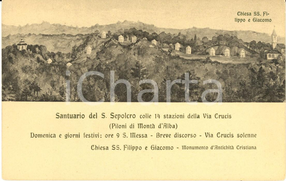 Cartolina originale da collezione 1930 ca MONTA' D'ALBA (CN) Santuario Santo Sepolcro *Cartolina ILLUSTRATA FP NV 1