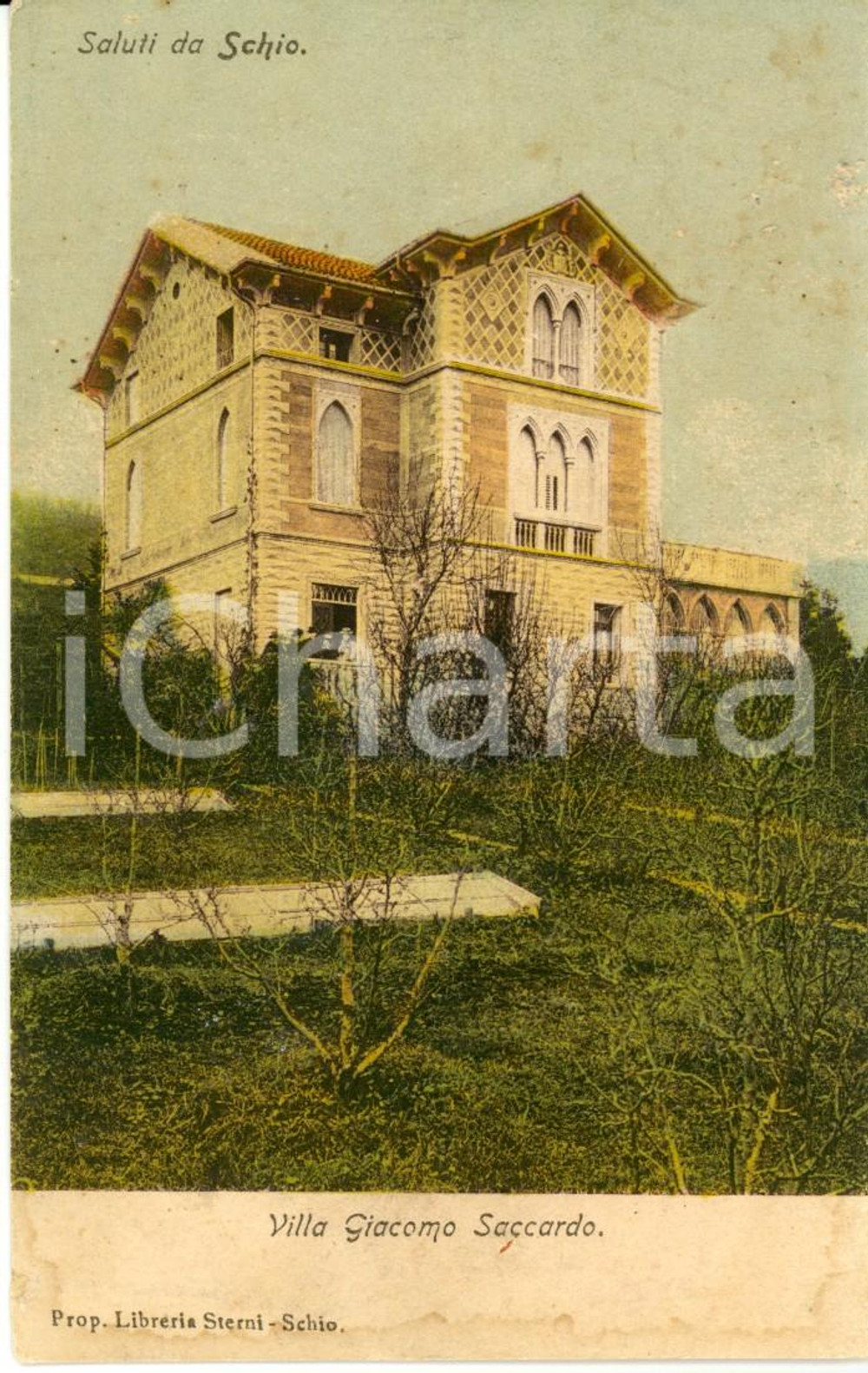 Cartolina originale da collezione 1900 ca SCHIO (VI) Villa GIACOMO SACCARDO dal giardino *Cartolina DANNEGGIATA 1
