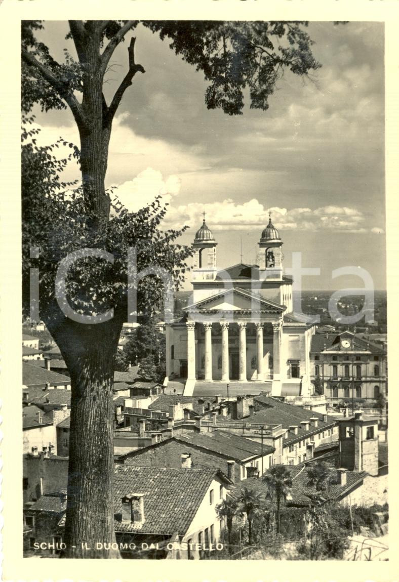 Cartolina originale da collezione 1951 SCHIO VI Veduta del Duomo dal Castello Cartolina animata FG VG 1