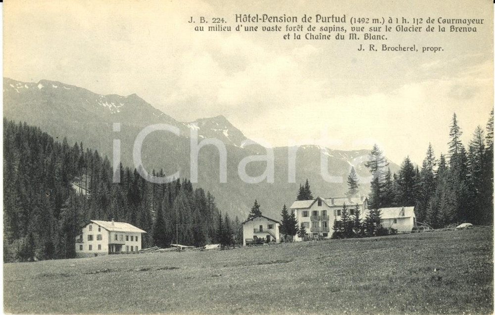 Cartolina originale da collezione 1930 ca COURMAYEUR (AO) Hotel-Pension de PURTUD avec Mont BLANC *Cartolina FP NV 1