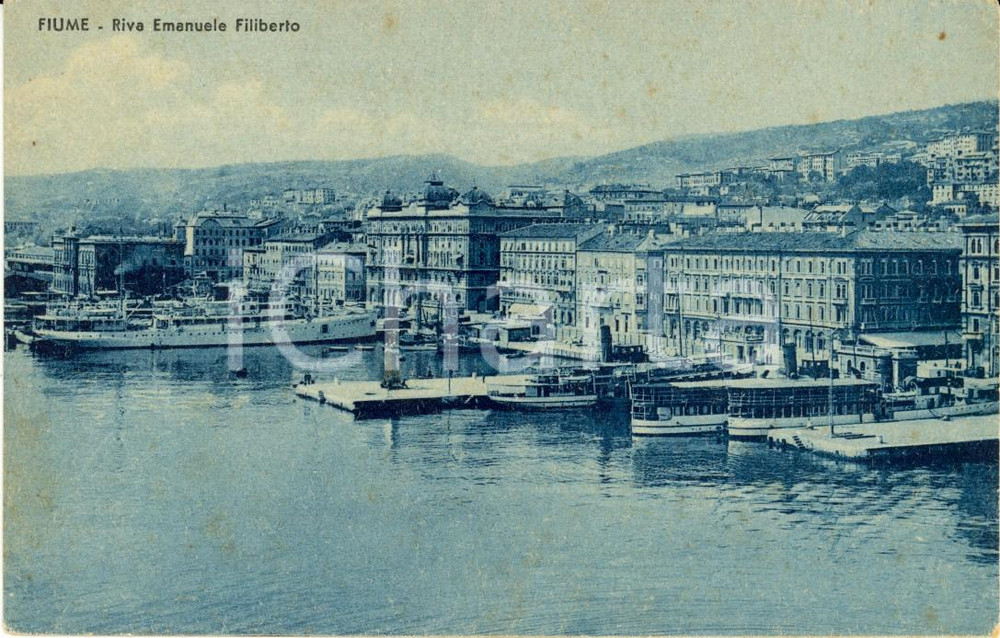 Cartolina originale da collezione 1930 ca FIUME (Croazia) Battelli alla Riva EMANUELE FILIBERTO *Cartolina FP NV 1