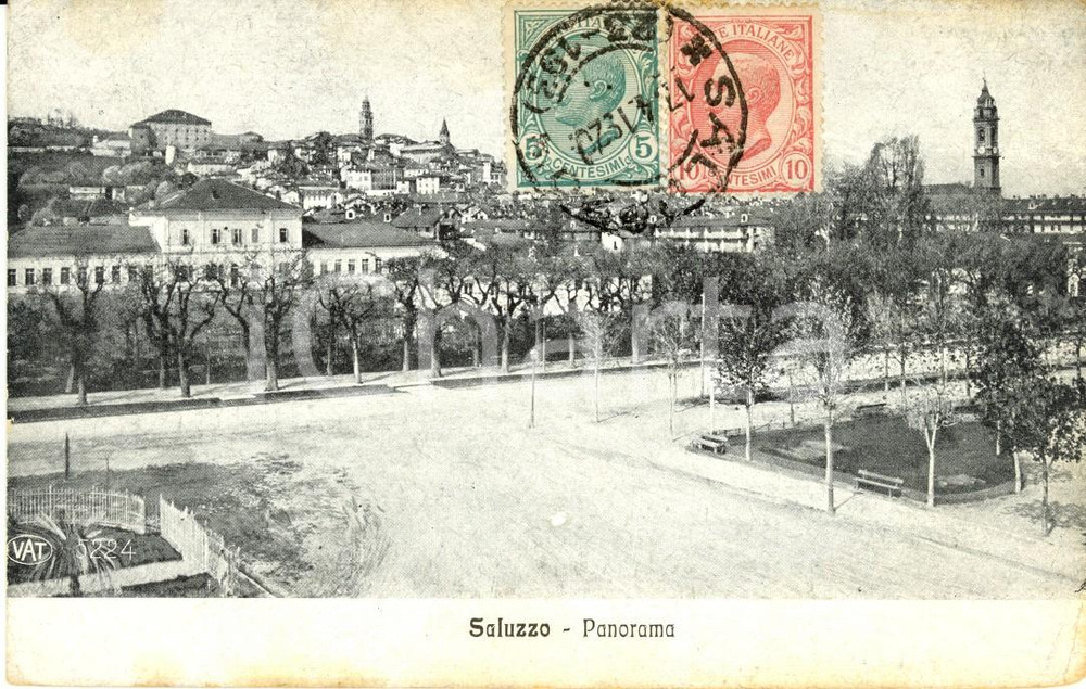 Cartolina originale da collezione 1919 SALUZZO (CN) Veduta panoramica della cittadina *Cartolina postale FP VG 1