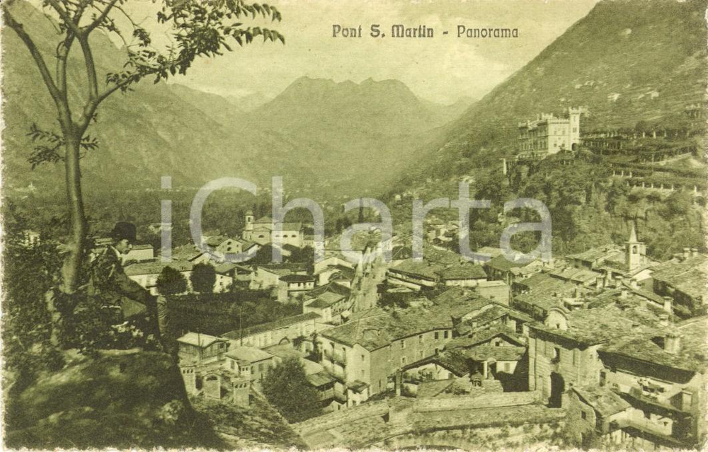 Cartolina originale da collezione 1920 ca PONT-SAINT-MARTIN (AO) Veduta panoramica dell'abitato *Cartolina FP NV 1