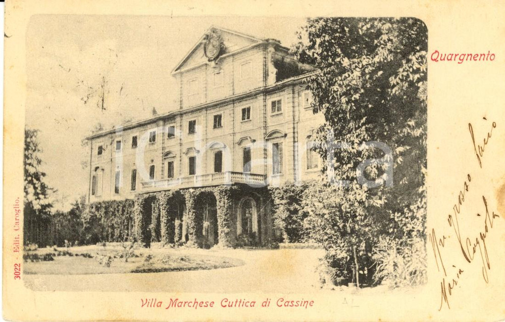 Cartolina originale da collezione 1906 QUARGNENTO (AL) Villa CUTTICA di CASSINE *Autografo marchesa Maria COGGIOLA 1