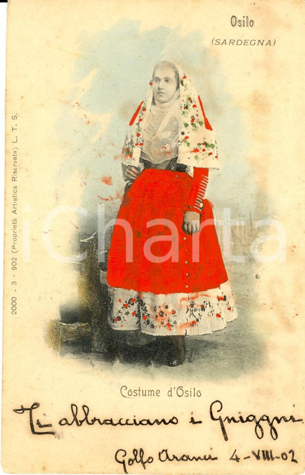Cartolina originale da collezione 1902 OSILO (SS) Ritratto di donna in abito tradizionale *Cartolina FP VG 1