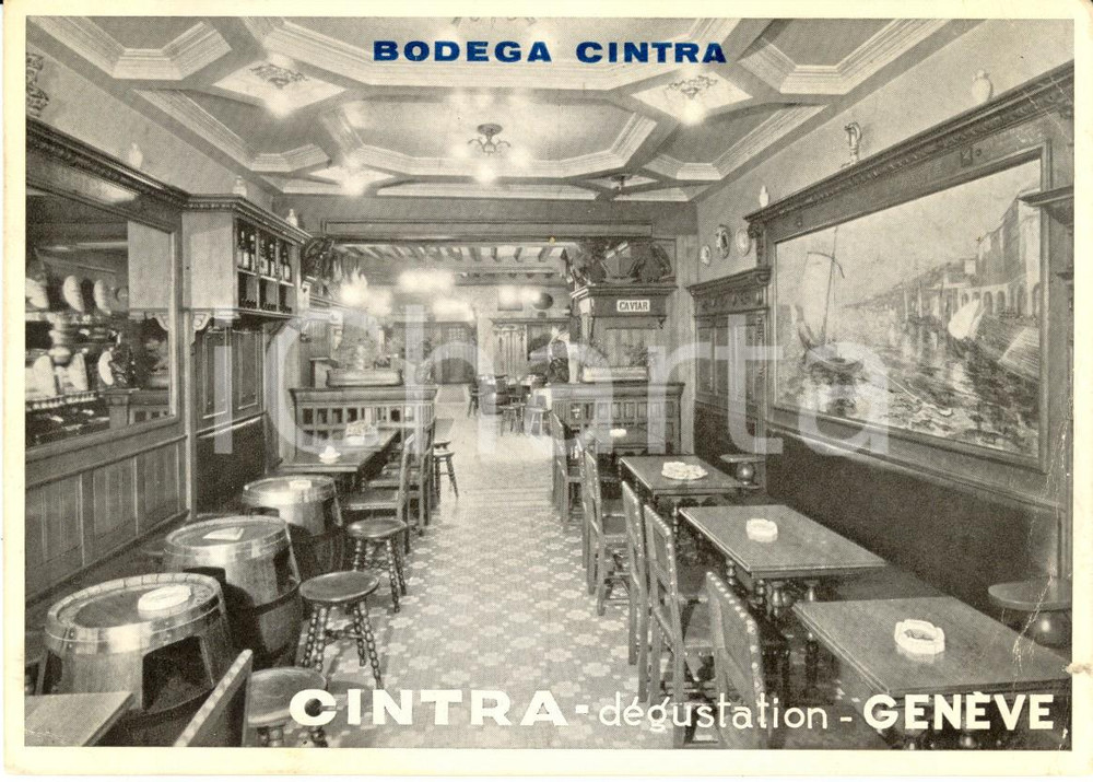 Cartolina originale da collezione 1947 GINEVRA CH Veduta dell interno del ristorante BODEGA CINTRA FG VG 1