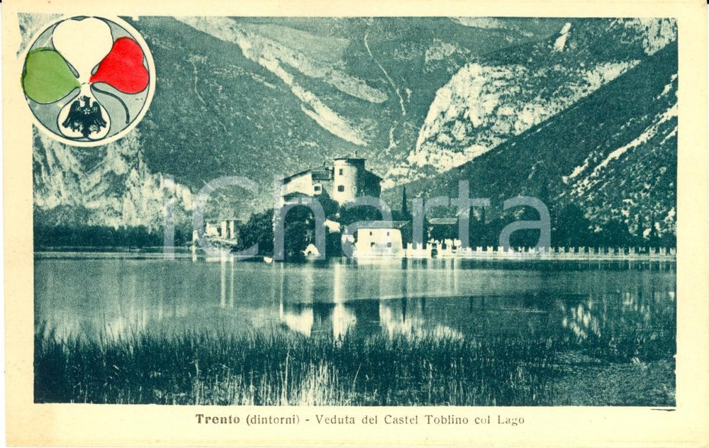 Cartolina originale da collezione 1919 CALAVINO (TN) Veduta del castello e del lago di TOBLINO *Cartolina FP NV 1