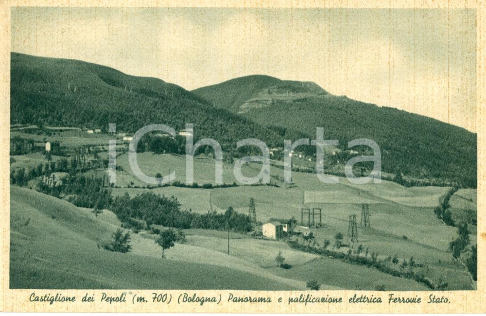 Cartolina originale da collezione 1930 CASTIGLIONE DEI PEPOLI BO Panorama con tralicci Ferrovie dello Stato FP 1