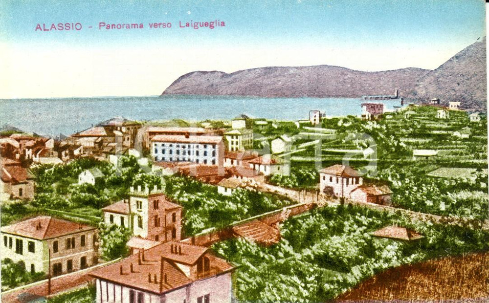 Cartolina originale da collezione 1920 ca ALASSIO (SV) Veduta panoramica del paese verso LAIGUEGLIA *Cartolina FP 1