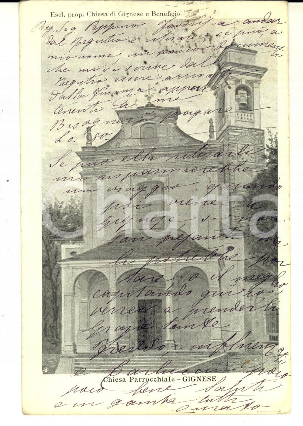 Cartolina originale da collezione 1903 GIGNESE (VB) Chiesa parrocchiale *Cartolina postale del curato FP VG 1