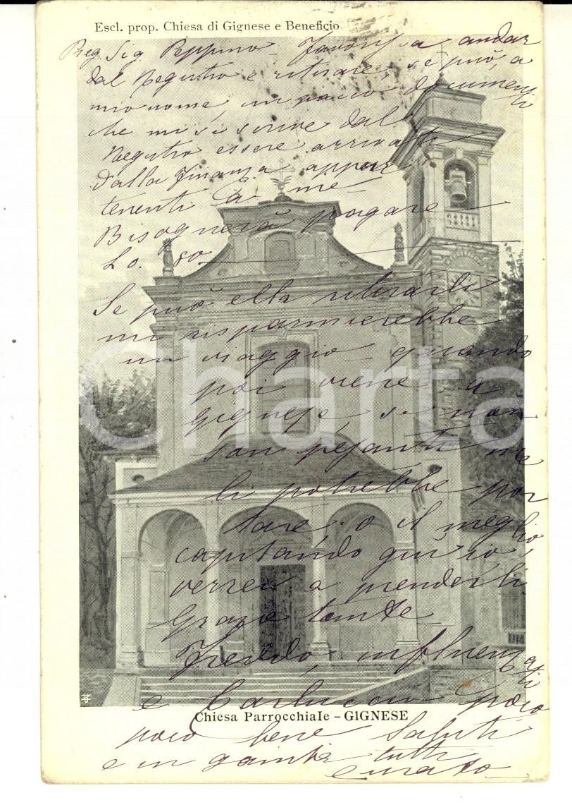 Cartolina originale da collezione 1903 GIGNESE VB Chiesa parrocchiale Cartolina postale del curato FP VG 1