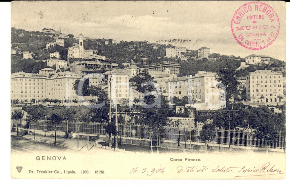 Autografo originale 1904 GENOVA Corso Firenze Autografo Enrico REBORA editore di musica FP VG 1
