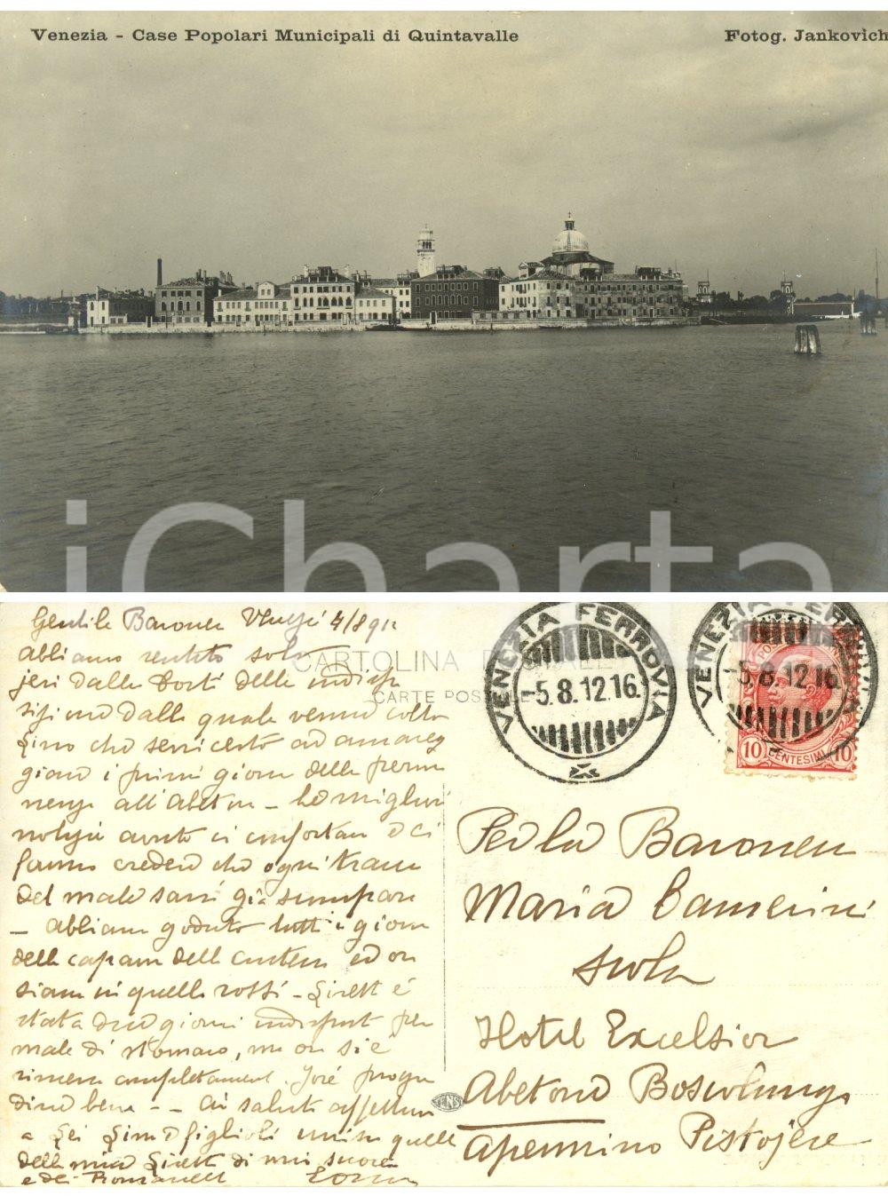Autografo originale 1912 VENEZIA Case popolari QUINTAVALLE *Cartolina CORRER a Maria CAMERINI SCOLA 1