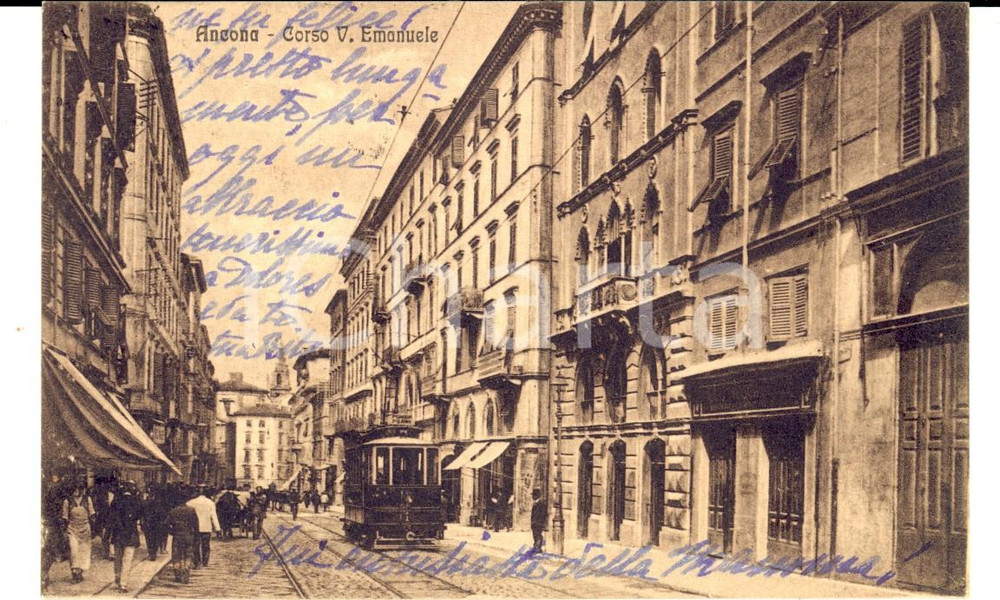 Cartolina originale da collezione 1921 ANCONA Corso Vittorio Emanuele *Cartolina a Isabella SALADINI DE MORESCHI 1