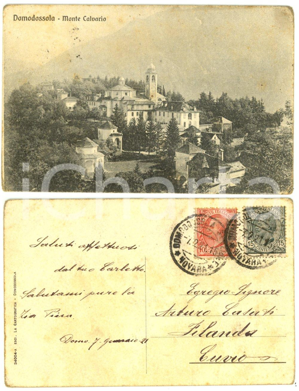 Autografo originale 1921 DOMODOSSOLA (VB) Monte Calvario *Cartolina ad Arturo CASATI filanda Cuvio 1