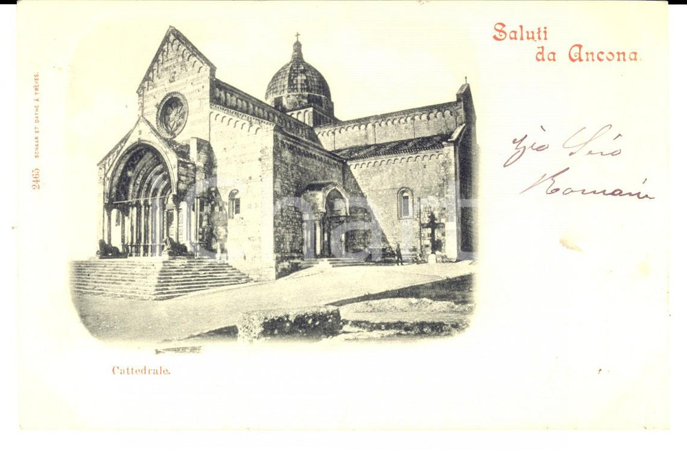 Autografo originale 1900 ANCONA Cattedrale Cartolina Siro ROMANI a Luigia RADICE FOSSATI FP VG 1