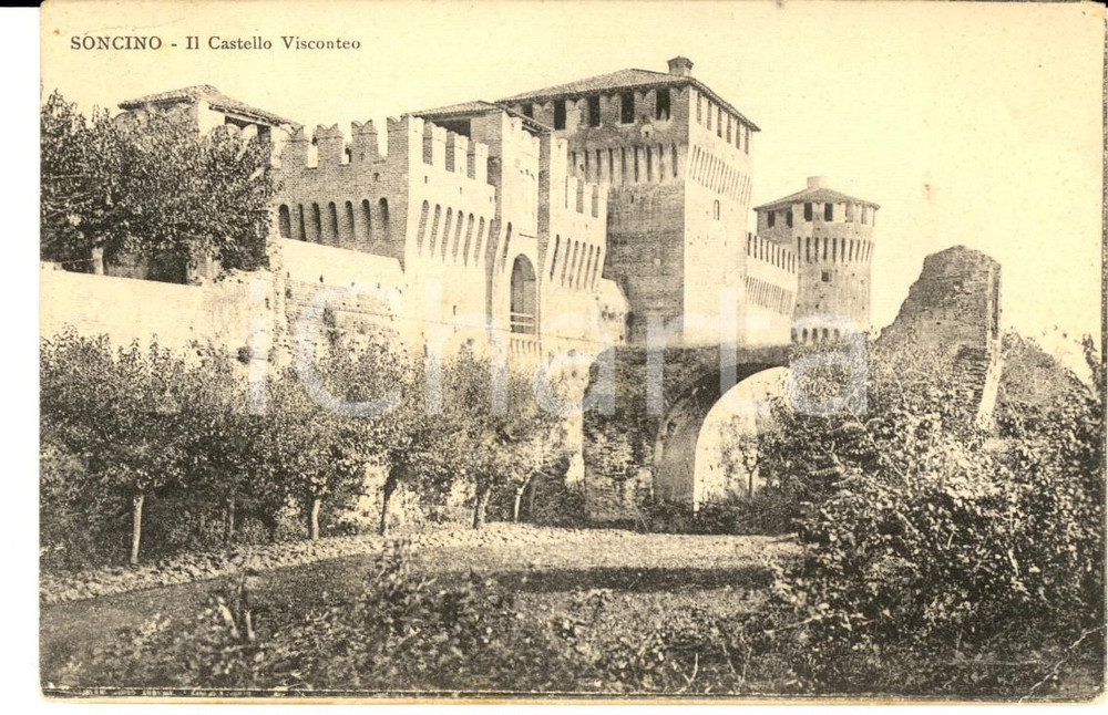 Cartolina originale da collezione 1910 SONCINO (CR) Castello Visconteo *Cartolina alle nobili BOBONE RICCI FP VG 1