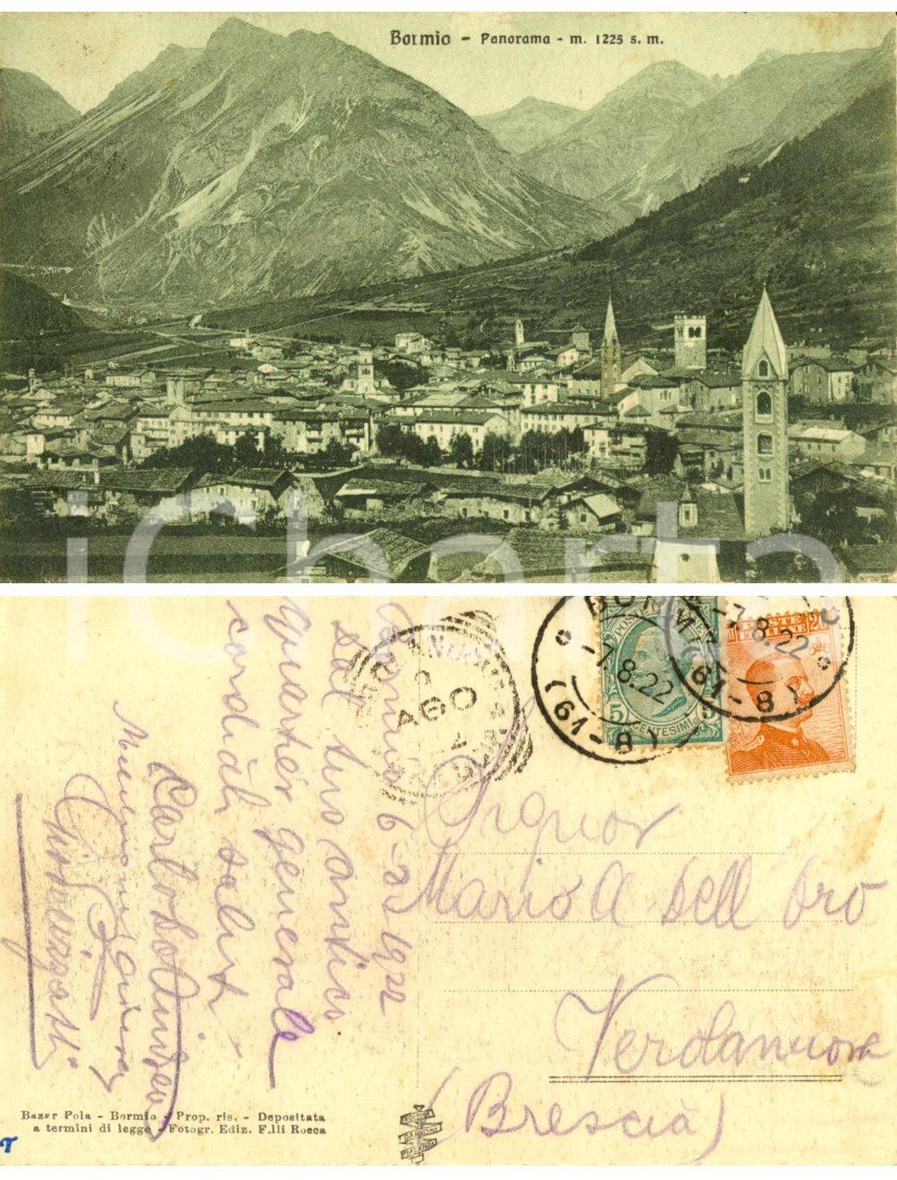 Cartolina originale da collezione 1922 BORMIO (SO) Panorama *Cartolina Giovanni PELIZZATTI a Mario DELL'ORO FP VG 1