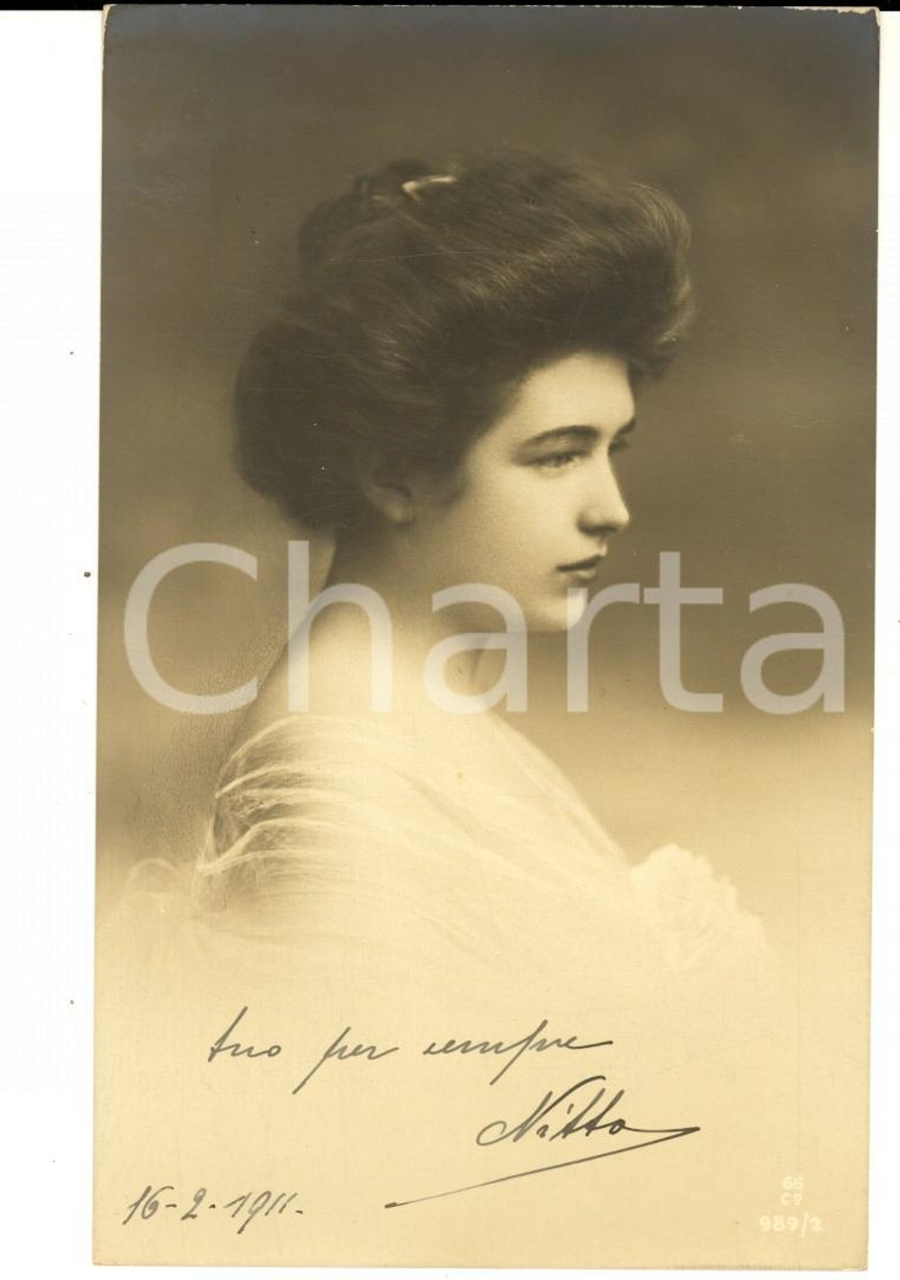 Cartolina originale da collezione 1911 COSTUME Giovane donna con velo bianco *Cartolina VINTAGE ing. BONELLI 1