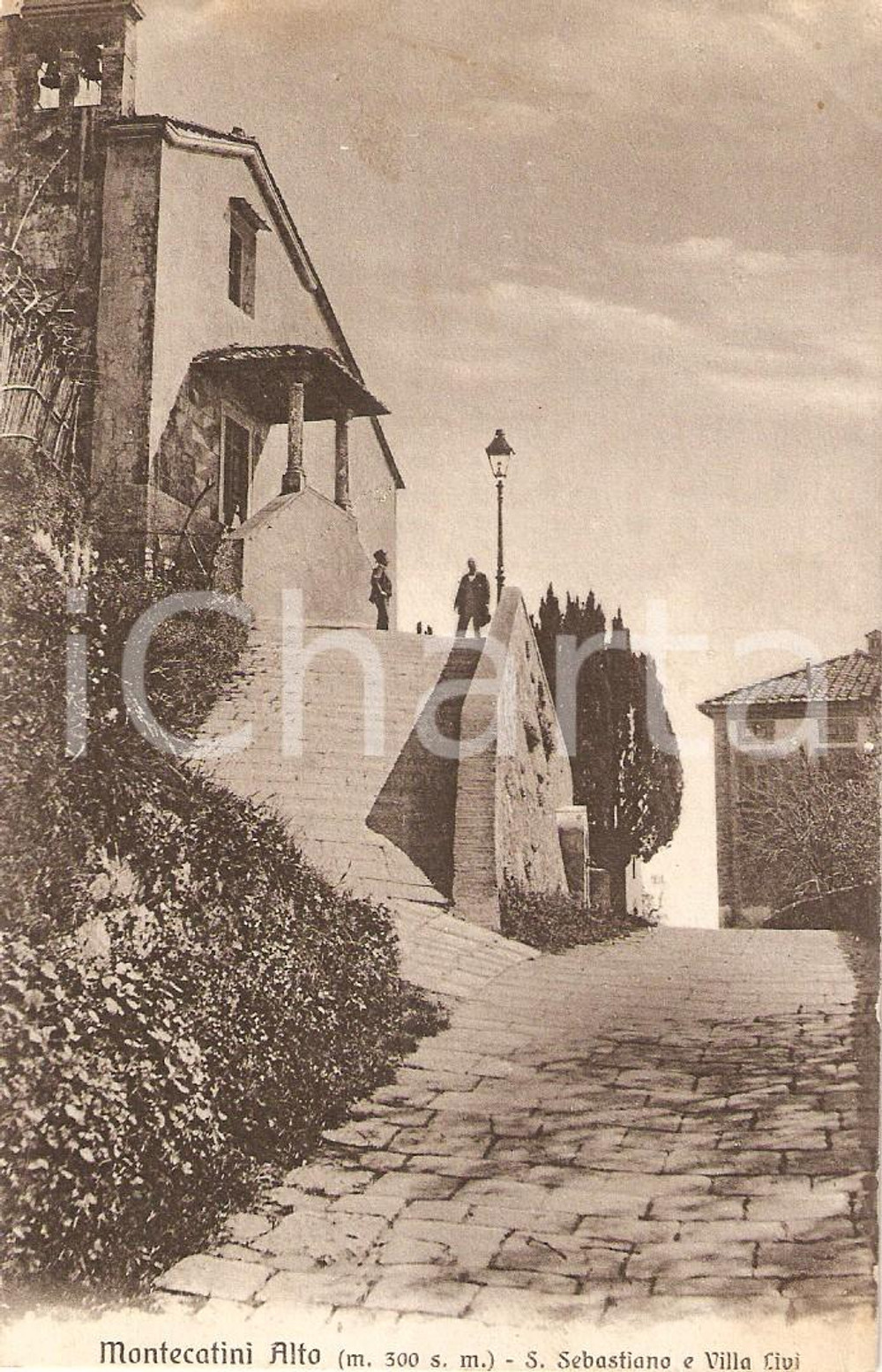 Cartolina originale da collezione 1920 ca MONTECATINI TERME (PT) San Sebastiano e Villa LIVI Cartolina ANIMATA FP 1