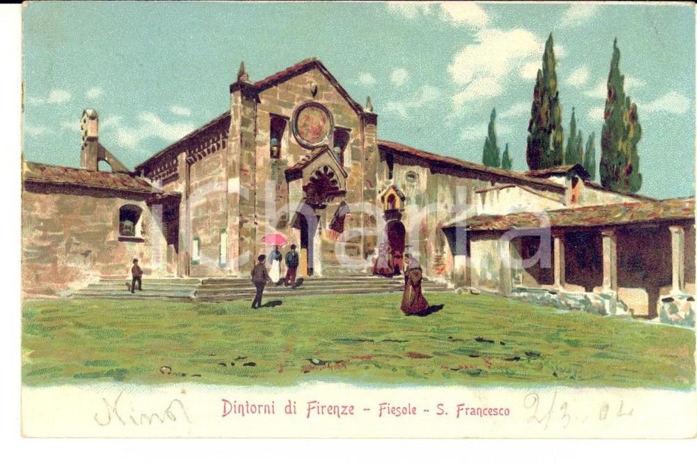 Autografo originale 1904 FIESOLE FI Chiesa di San Francesco Cartolina da Nino TEMPINI FP VG 1