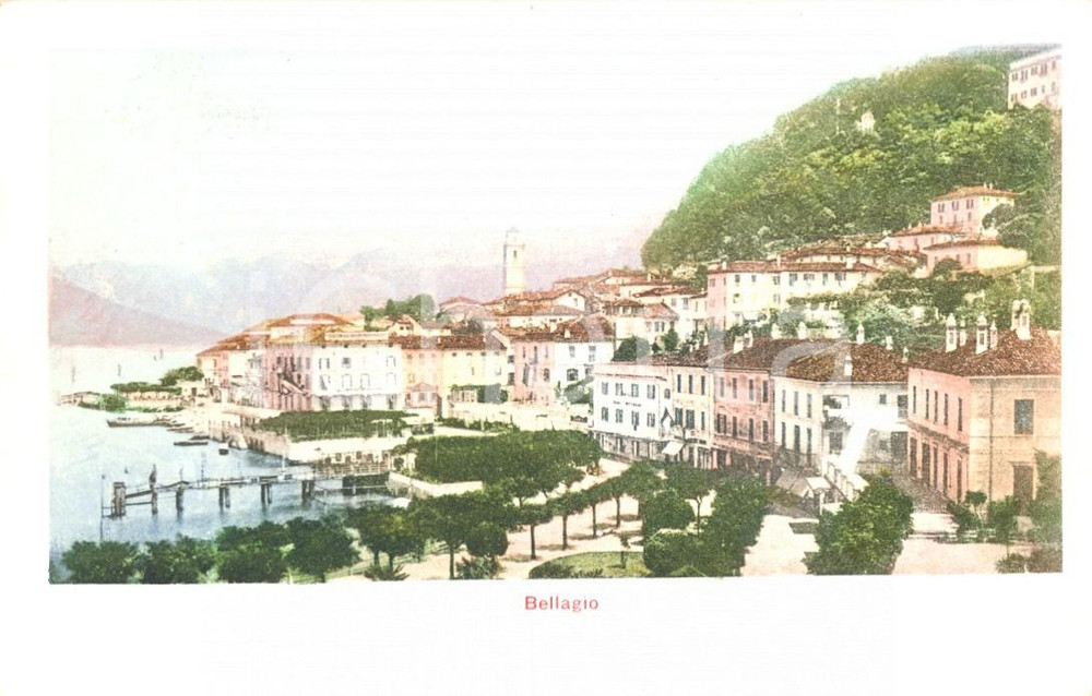 Cartolina originale da collezione 1905 ca BELLAGIO CO Panorama generale campanile San Giacomo Cartolina postale 1
