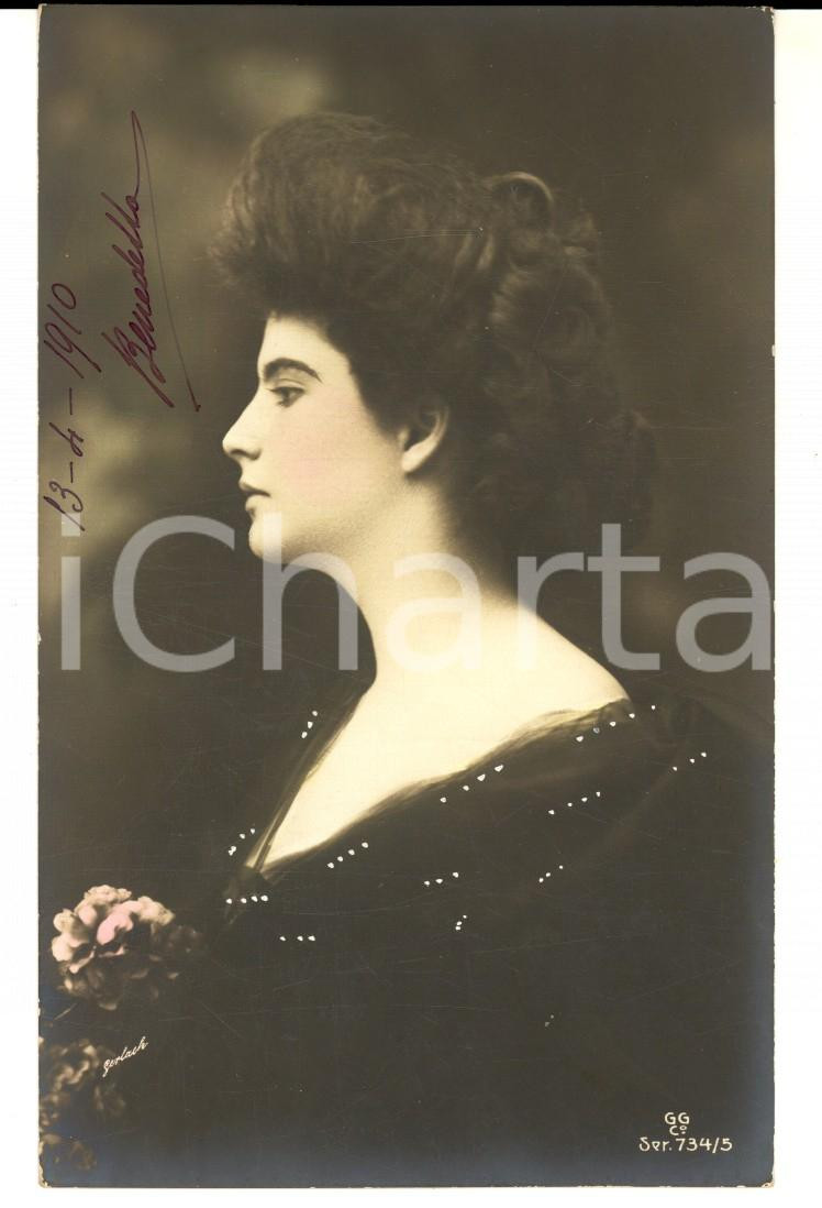 Cartolina originale da collezione 1910 COSTUMI Giovane donna in abito nero Cartolina VINTAGE ing. BONELLI 1
