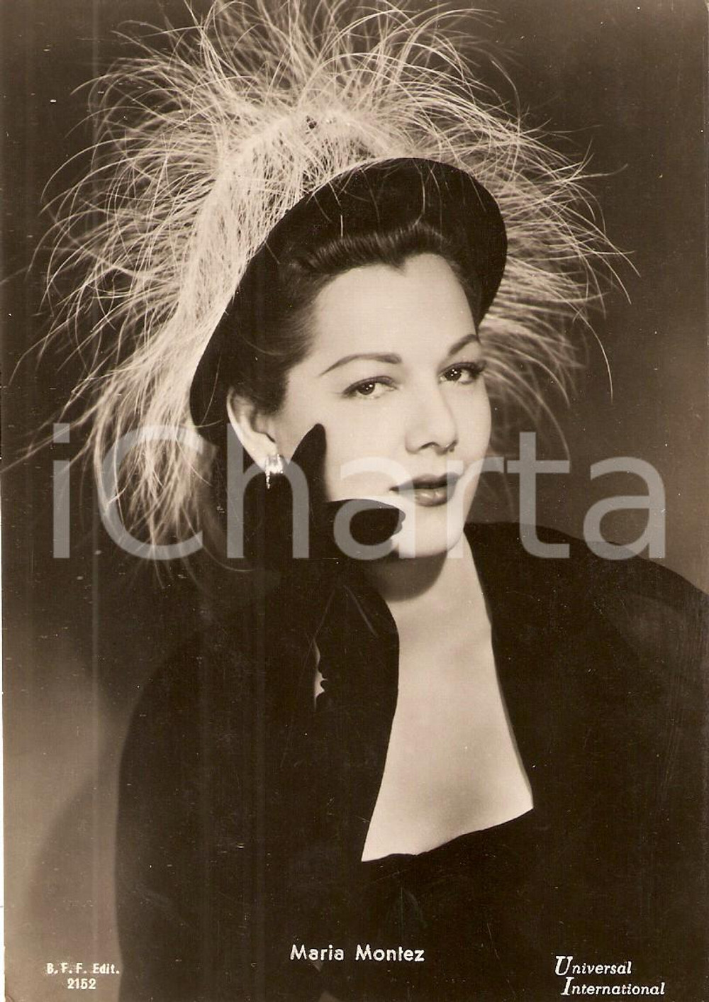 Cartolina originale da collezione 1940 ca CINEMA Actress Maria MONTEZ Portrait with hat *Cartolina FG NV 1