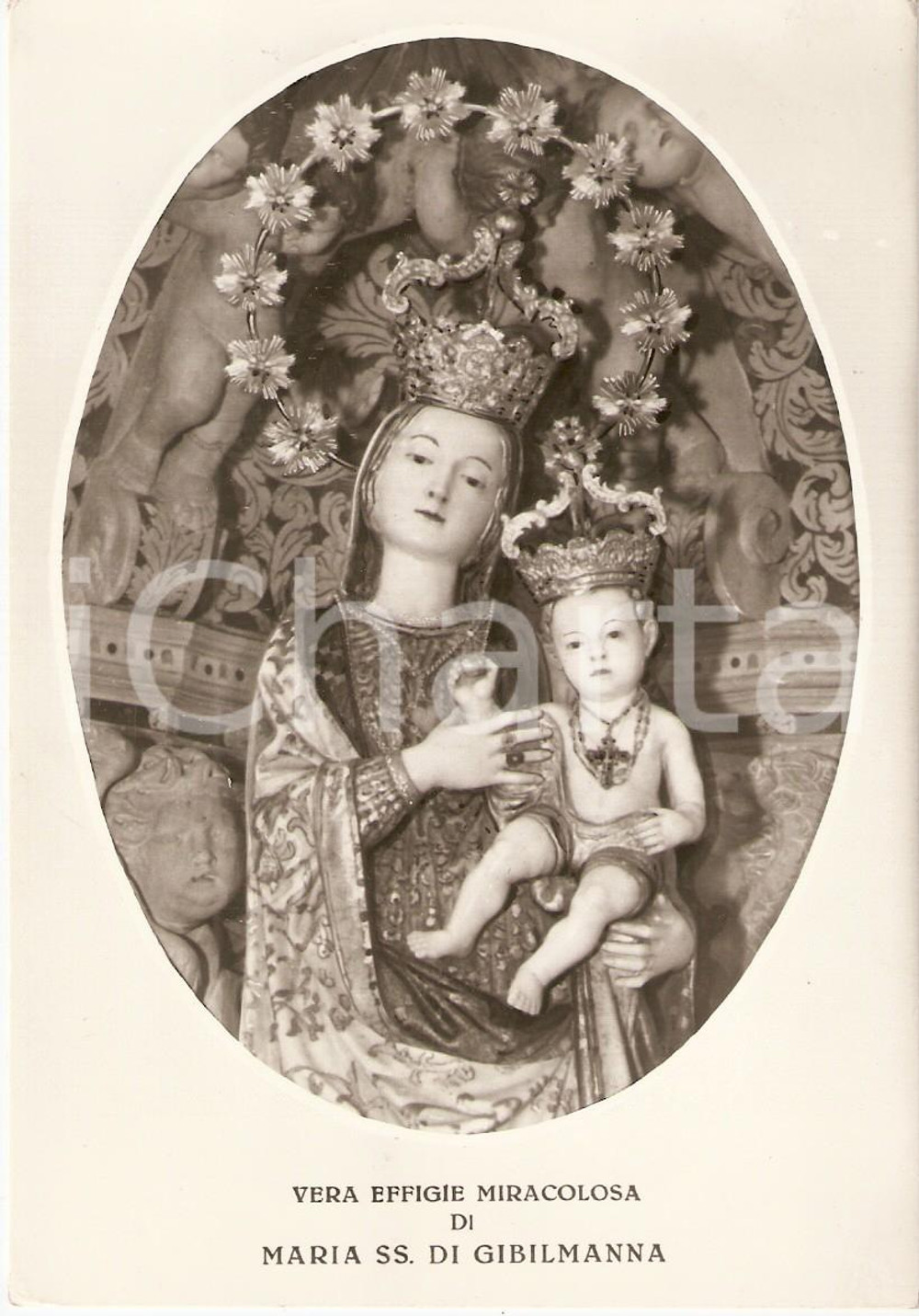 Fotografia d'epoca originale 1960 ca CEFALU' (PA) Santuario GIBILMANNA Effigie Santissima Vergine *Cartolina 1