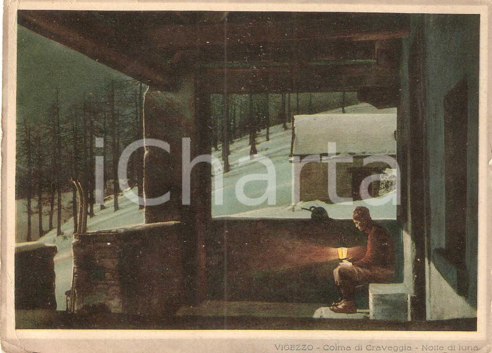 Cartolina originale da collezione 1940 ca VIGEZZO (VB) Notte di luna a COLMA DI CRAVEGGIA *Prova stampa Cartolina 1