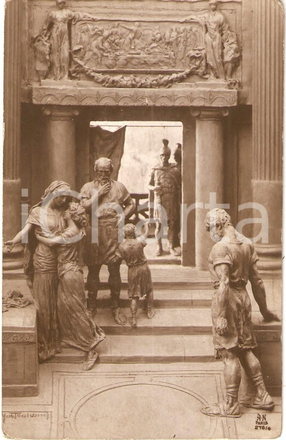 Cartolina originale da collezione 1913 QUO VADIS Ligia lascia casa Aulo Scultura Domenico MASTROIANNI *Cartolina 1