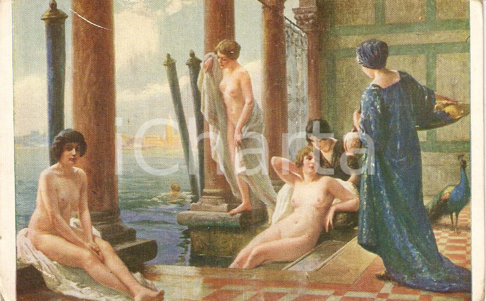 Cartolina originale da collezione 1910 ca SALON DE PARIS Adolphe FAUGERON Baigneuses Ã  Venise*Cartolina FP NV 1